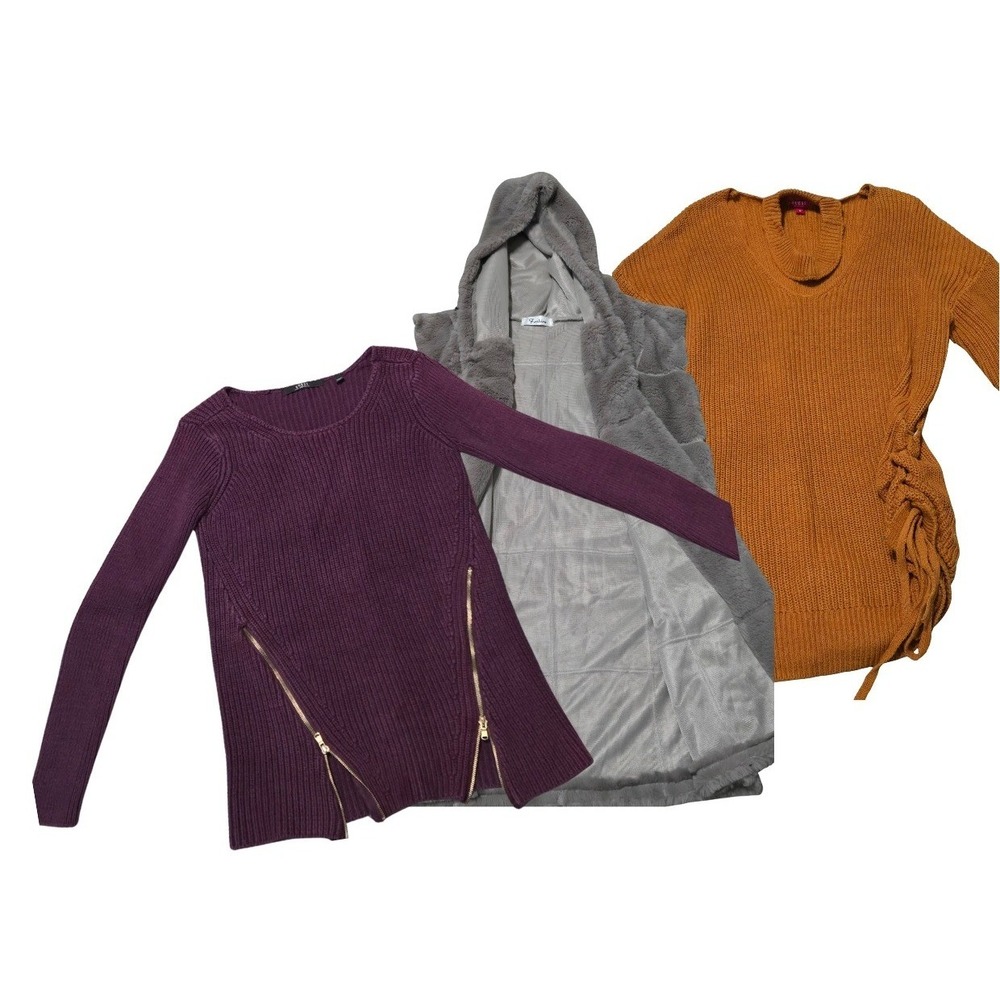 Winter Layering Bundle | Hooded Vest & 2 Cozy Sweaters | Purple & Burnt Orange